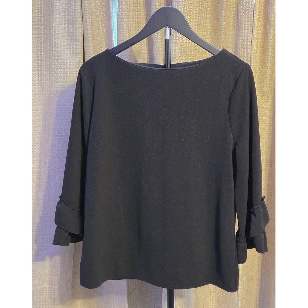Talbots Long Sleeve Blouse Women's Size Large Black Bell Sleeves Ruffles
